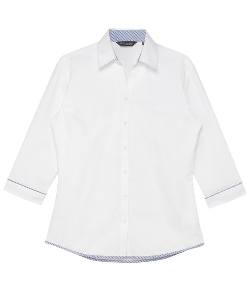 TOKYO SHIRTS(トウキョウシャツ)の「【透け防止】 形態安定ノンアイロン スキッパー 7分袖ビジネスワイシャツ(ビジネスシャツ・レディース・ホワイト・XS/S/M/L/LL/XL)」の1枚目の写真