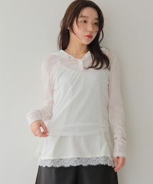 【cheriella】シアーフードヘンリーネックトップス SHEER HOOD HENLEY TOP