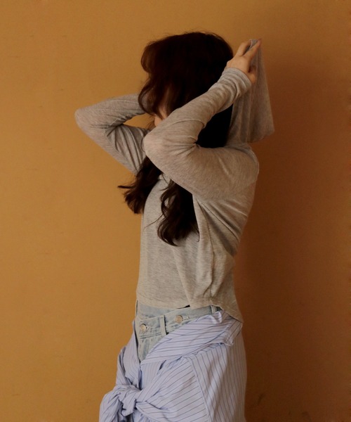 cheriella（シェリエラ）の「【cheriella】シアーフードヘンリーネックトップス　SHEER HOOD HENLEY TOP（Tシャツ/カットソー・レディース・ブラック/グレー/ホワイト・FREE）」の9枚目の写真