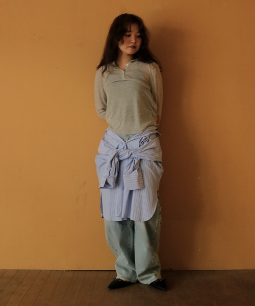 cheriella（シェリエラ）の「【cheriella】シアーフードヘンリーネックトップス　SHEER HOOD HENLEY TOP（Tシャツ/カットソー・レディース・ブラック/グレー/ホワイト・FREE）」の10枚目の写真