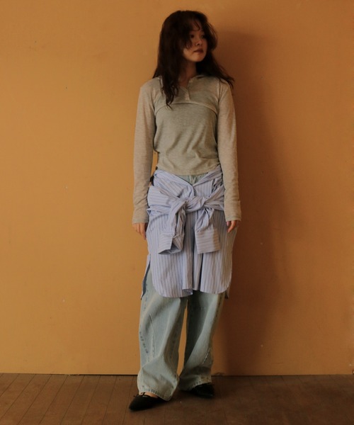 cheriella（シェリエラ）の「【cheriella】シアーフードヘンリーネックトップス　SHEER HOOD HENLEY TOP（Tシャツ/カットソー・レディース・ブラック/グレー/ホワイト・FREE）」の12枚目の写真