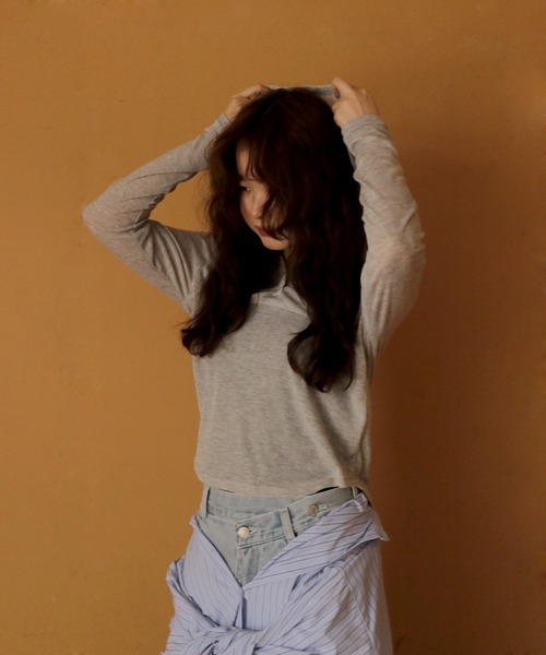 cheriella（シェリエラ）の「【cheriella】シアーフードヘンリーネックトップス　SHEER HOOD HENLEY TOP（Tシャツ/カットソー・レディース・ブラック/グレー/ホワイト・FREE）」の15枚目の写真