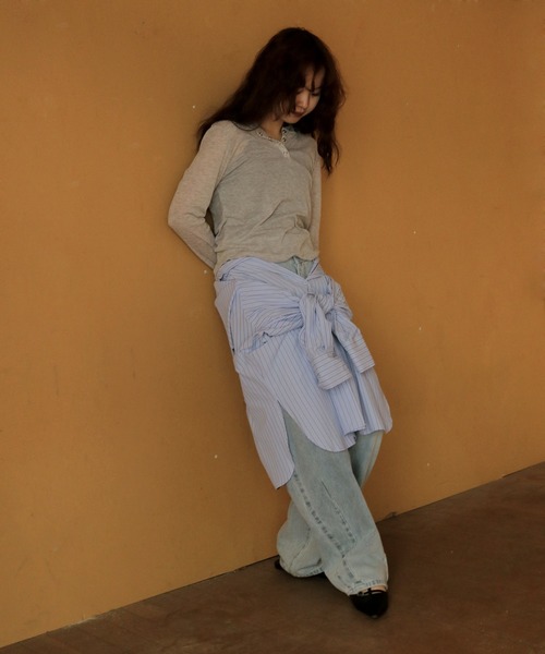 cheriella（シェリエラ）の「【cheriella】シアーフードヘンリーネックトップス　SHEER HOOD HENLEY TOP（Tシャツ/カットソー・レディース・ブラック/グレー/ホワイト・FREE）」の19枚目の写真