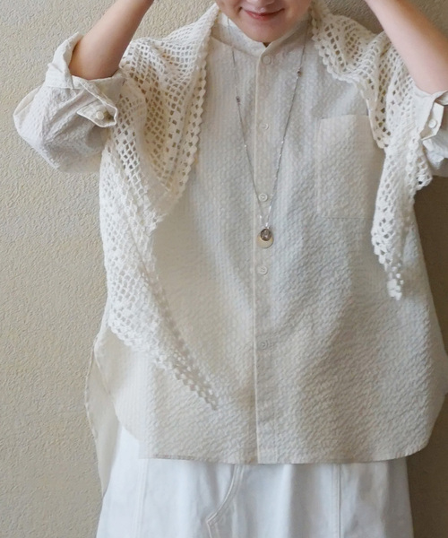 JOURNAL STANDARD LUXE(ジャーナルスタンダード ラックス)の「サッカー スタンドカラーシャツ(シャツ/ブラウス・レディース・アイボリー/ブラウン/ネイビー・FREE)」の21枚目の写真