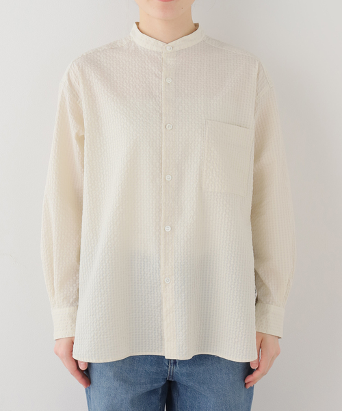 JOURNAL STANDARD LUXE(ジャーナルスタンダード ラックス)の「サッカー スタンドカラーシャツ(シャツ/ブラウス・レディース・アイボリー/ブラウン/ネイビー・FREE)」の15枚目の写真