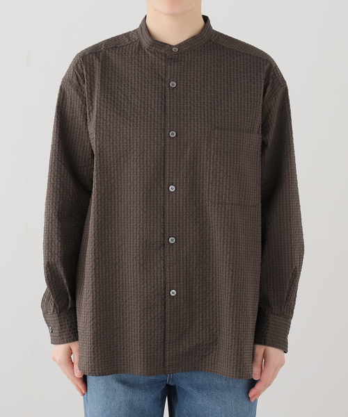 JOURNAL STANDARD LUXE(ジャーナルスタンダード ラックス)の「サッカー スタンドカラーシャツ(シャツ/ブラウス・レディース・アイボリー/ブラウン/ネイビー・FREE)」の7枚目の写真