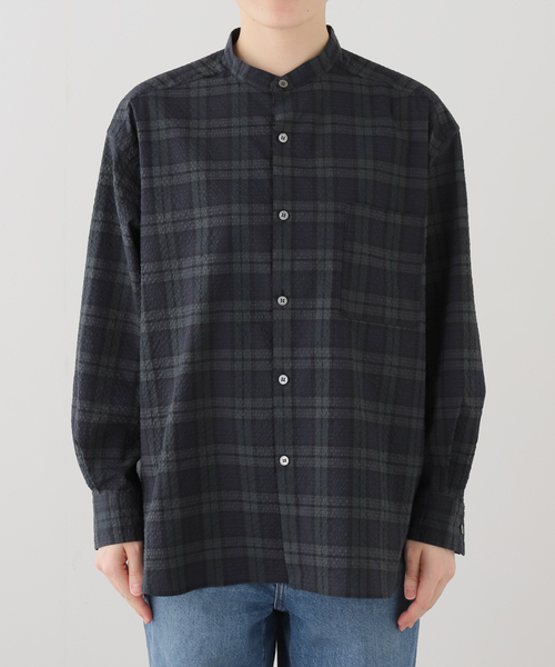 JOURNAL STANDARD LUXE(ジャーナルスタンダード ラックス)の「サッカー スタンドカラーシャツ(シャツ/ブラウス・レディース・アイボリー/ブラウン/ネイビー・FREE)」の5枚目の写真