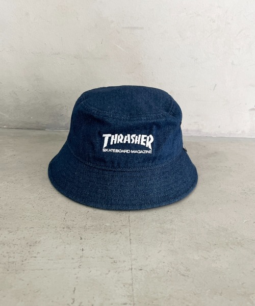 THRASHER（スラッシャー）の「THRASHER MAGAZINE ロゴ刺繍 キッズ ベーシックバケットハット（ハット・キッズ・ベージュ/ブルー/ブラック・54cm）」の3枚目の写真