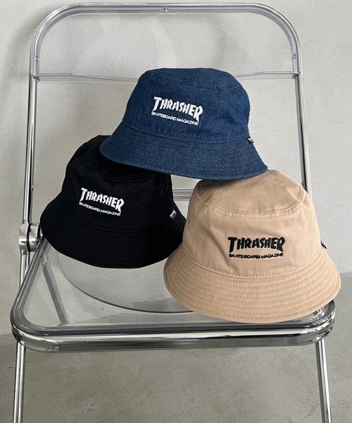 THRASHER（スラッシャー）の「THRASHER MAGAZINE ロゴ刺繍 キッズ ベーシックバケットハット（ハット・キッズ・ベージュ/ブルー/ブラック・54cm）」の7枚目の写真