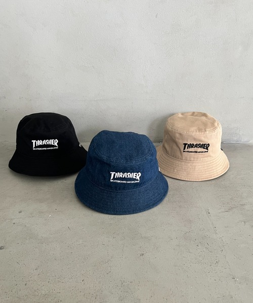 THRASHER（スラッシャー）の「THRASHER MAGAZINE ロゴ刺繍 キッズ ベーシックバケットハット（ハット・キッズ・ベージュ/ブルー/ブラック・54cm）」の8枚目の写真