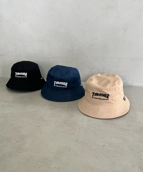 THRASHER（スラッシャー）の「THRASHER MAGAZINE ロゴ刺繍 キッズ ベーシックバケットハット（ハット・キッズ・ベージュ/ブルー/ブラック・54cm）」の9枚目の写真
