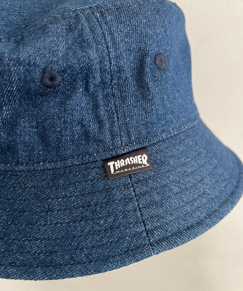 THRASHER（スラッシャー）の「THRASHER MAGAZINE ロゴ刺繍 キッズ ベーシックバケットハット（ハット・キッズ・ベージュ/ブルー/ブラック・54cm）」の5枚目の写真