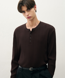 リブヘンリーネックTシャツ[BROWN]