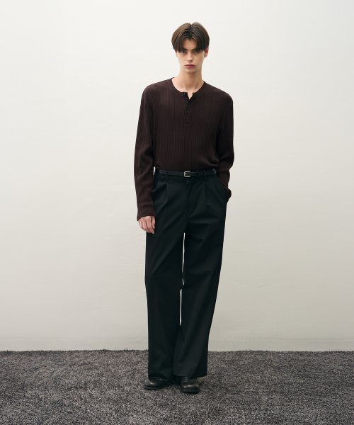 DRAW FIT（ドローフィット）の「リブヘンリーネックTシャツ[BROWN]（Tシャツ/カットソー・メンズ・その他・M/L/XL）」の2枚目の写真
