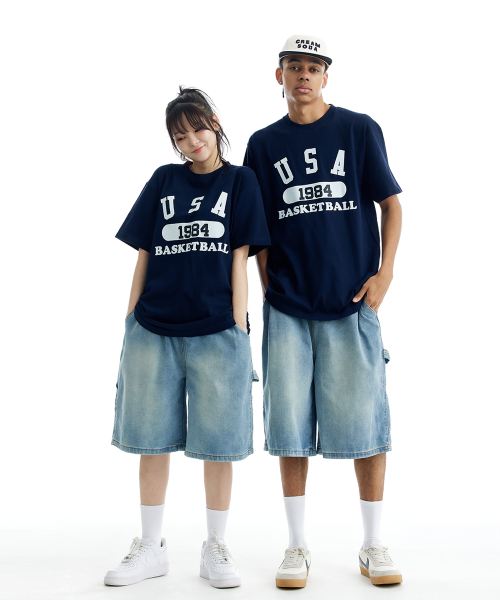 CREAM SODA LAB(クリームソーダラボ)の「バミューダカーペンターハーフデニムパンツバンディングミドルブルー(その他パンツ・レディース・その他・1/2)」の2枚目の写真