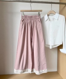 裾レースデザイン ワイドパンツ