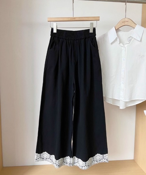 Ritzy(リッツィー)の「裾レースデザイン ワイドパンツ(その他パンツ・レディース・ピンク/ブラック/ブルー・L/M)」の1枚目の写真