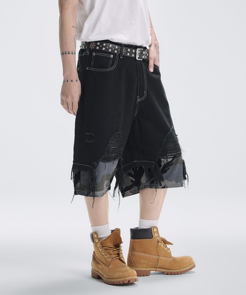 MSG(エムエスジー)の「Buyer's Select/ ドッキングダメージワイドハーフデニム(デニムパンツ・メンズ・ブラック系1/ブラック/ネイビー・L/M)」の4枚目の写真