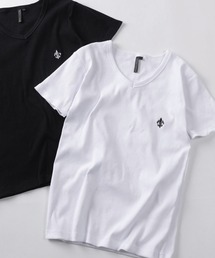 【82】ワンポイント刺繍 テレコリブ VネックTシャツ/ユニセックス/レディース/メンズ