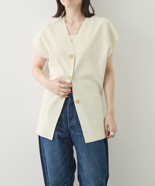 WRAPINKNOT（ラッピンノット）の「[WRAPINKNOT/ラッピンノット]Dry Milano-rib Knit Vest（ベスト・レディース・アイボリー/ダークブラウン・FREE）」の2枚目の写真