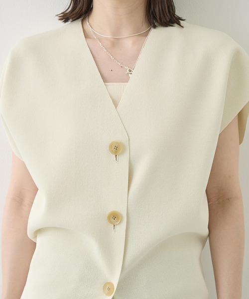 WRAPINKNOT（ラッピンノット）の「[WRAPINKNOT/ラッピンノット]Dry Milano-rib Knit Vest（ベスト・レディース・アイボリー/ダークブラウン・FREE）」の6枚目の写真