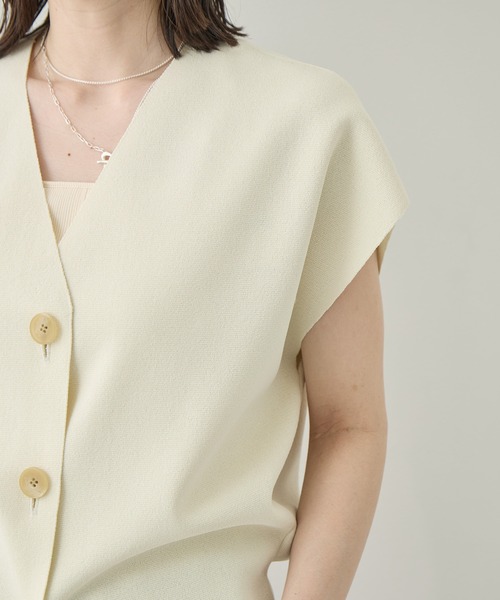 WRAPINKNOT（ラッピンノット）の「[WRAPINKNOT/ラッピンノット]Dry Milano-rib Knit Vest（ベスト・レディース・アイボリー/ダークブラウン・FREE）」の7枚目の写真