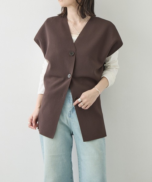 WRAPINKNOT（ラッピンノット）の「[WRAPINKNOT/ラッピンノット]Dry Milano-rib Knit Vest（ベスト・レディース・アイボリー/ダークブラウン・FREE）」の12枚目の写真