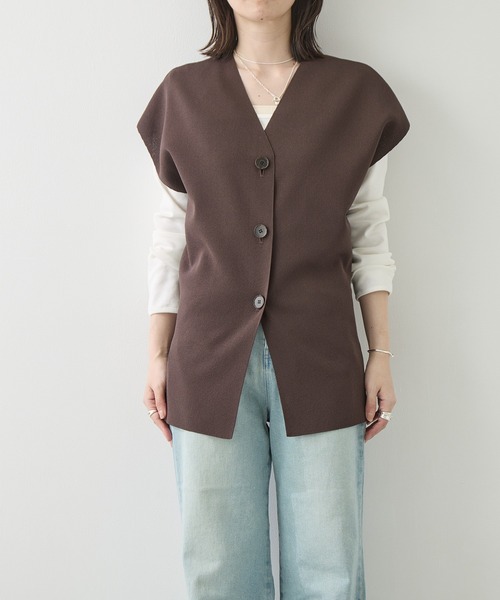 WRAPINKNOT（ラッピンノット）の「[WRAPINKNOT/ラッピンノット]Dry Milano-rib Knit Vest（ベスト・レディース・アイボリー/ダークブラウン・FREE）」の13枚目の写真