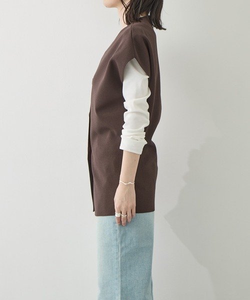 WRAPINKNOT（ラッピンノット）の「[WRAPINKNOT/ラッピンノット]Dry Milano-rib Knit Vest（ベスト・レディース・アイボリー/ダークブラウン・FREE）」の14枚目の写真