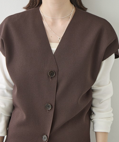 WRAPINKNOT（ラッピンノット）の「[WRAPINKNOT/ラッピンノット]Dry Milano-rib Knit Vest（ベスト・レディース・アイボリー/ダークブラウン・FREE）」の17枚目の写真