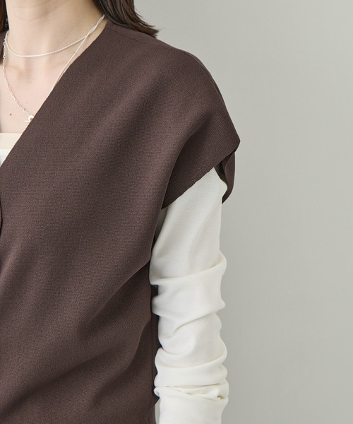 WRAPINKNOT（ラッピンノット）の「[WRAPINKNOT/ラッピンノット]Dry Milano-rib Knit Vest（ベスト・レディース・アイボリー/ダークブラウン・FREE）」の18枚目の写真