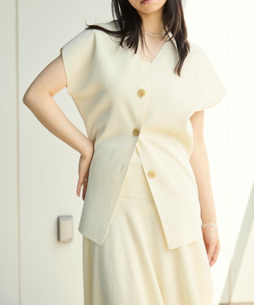 WRAPINKNOT（ラッピンノット）の「[WRAPINKNOT/ラッピンノット]Dry Milano-rib Knit Vest（ベスト・レディース・アイボリー/ダークブラウン・FREE）」の9枚目の写真