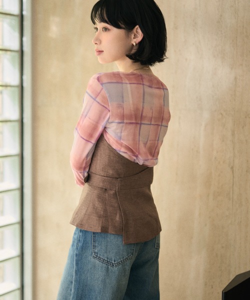 LAULEN（ローレン）の「gradation check sheer tops /グラデーションチェックシアーVネックトップス（Tシャツ/カットソー・レディース・ピンク/ブルー・FREE）」の16枚目の写真