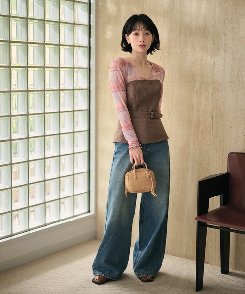 LAULEN（ローレン）の「gradation check sheer tops /グラデーションチェックシアーVネックトップス（Tシャツ/カットソー・レディース・ピンク/ブルー・FREE）」の17枚目の写真