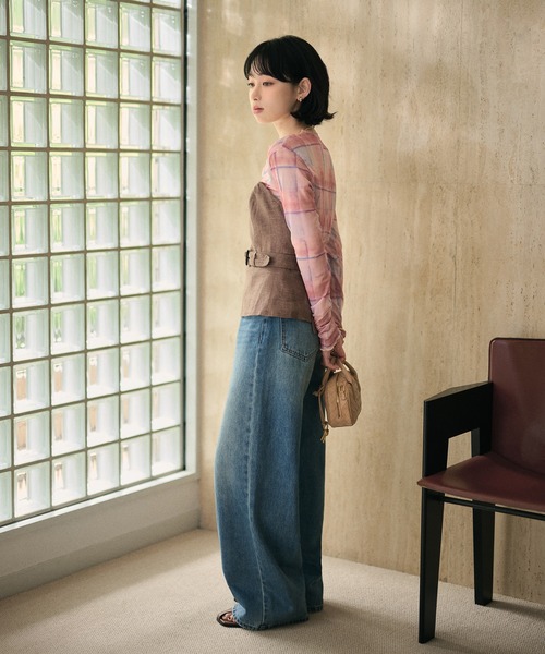 LAULEN（ローレン）の「gradation check sheer tops /グラデーションチェックシアーVネックトップス（Tシャツ/カットソー・レディース・ピンク/ブルー・FREE）」の18枚目の写真