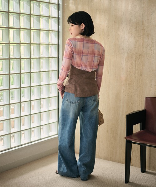 LAULEN（ローレン）の「gradation check sheer tops /グラデーションチェックシアーVネックトップス（Tシャツ/カットソー・レディース・ピンク/ブルー・FREE）」の19枚目の写真