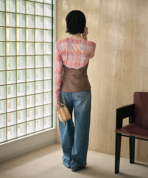 LAULEN（ローレン）の「gradation check sheer tops /グラデーションチェックシアーVネックトップス（Tシャツ/カットソー・レディース・ピンク/ブルー・FREE）」の20枚目の写真