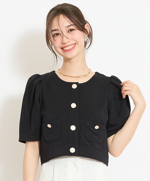 WILLSELECTION（ウィルセレクション）の「ノーカラーポンチジャケット（ノーカラージャケット・レディース・ブラック/アイボリー/オフホワイト・FREE）」の3枚目の写真