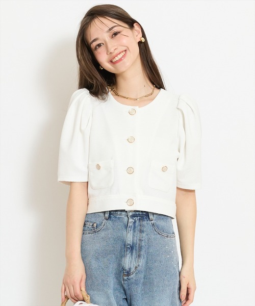 WILLSELECTION（ウィルセレクション）の「ノーカラーポンチジャケット（ノーカラージャケット・レディース・ブラック/アイボリー/オフホワイト・FREE）」の5枚目の写真