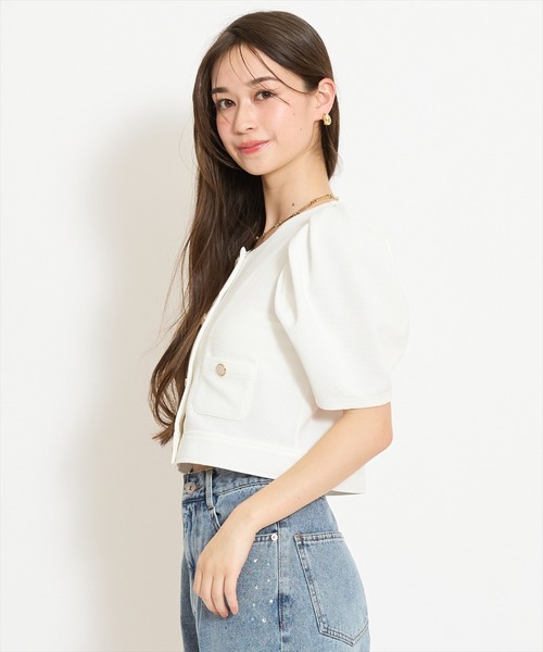 WILLSELECTION（ウィルセレクション）の「ノーカラーポンチジャケット（ノーカラージャケット・レディース・ブラック/アイボリー/オフホワイト・FREE）」の6枚目の写真