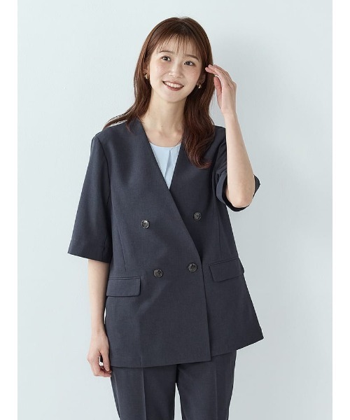 Perfect Suit FActory(パーフェクトスーツファクトリー)の「カラミメッシュ ハーフスリーブジャケット C.グレー/ネイビー(スーツジャケット・レディース・チャコールグレー/ネイビー・M/L)」の2枚目の写真