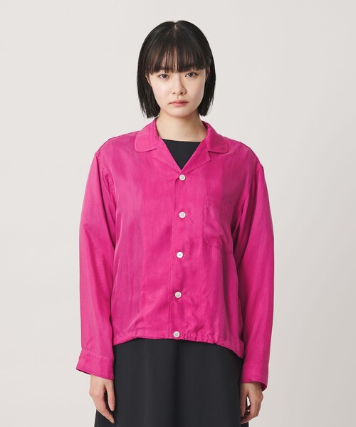 NICE WEATHER(ナイスウェザー)の「<NICE WEATHER>サテン オープンカラー シャツ(シャツ/ブラウス・レディース・ネイビー/ピンク・S/M)」の4枚目の写真