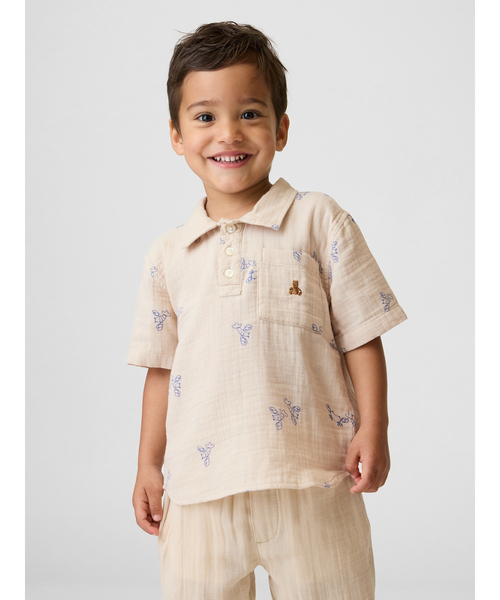 GAP(ギャップ)の「コットンガーゼ プリント ポロシャツ (幼児・ベビー)(シャツ/ブラウス・キッズ・アイボリー/ライトブルー・100cm/105cm/110cm/95cm/90cm/80cm/70cm)」の2枚目の写真