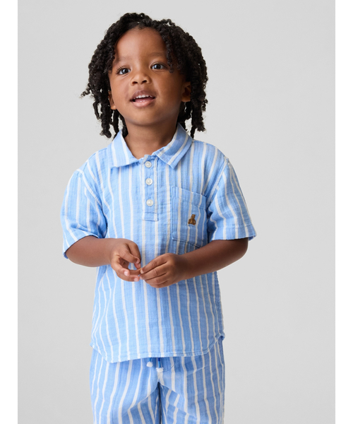 GAP(ギャップ)の「コットンガーゼ プリント ポロシャツ (幼児・ベビー)(シャツ/ブラウス・キッズ・アイボリー/ライトブルー・100cm/105cm/110cm/95cm/90cm/80cm/70cm)」の1枚目の写真