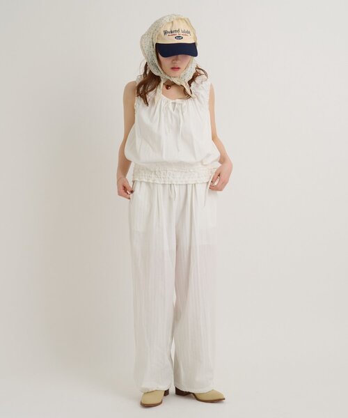 w closet(ダブルクローゼット)の「【セットアップ対応/ドット/無地】ドロストパンツ(その他パンツ・レディース・ホワイト系その他/オフホワイト/ブラック系その他/ブラック・SMALL/MEDIUM)」の8枚目の写真