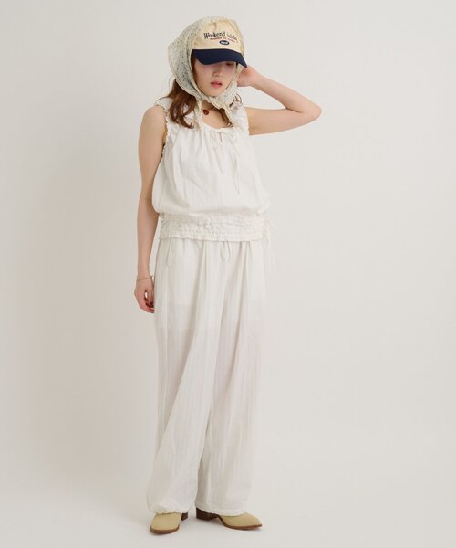 w closet(ダブルクローゼット)の「【セットアップ対応/ドット/無地】ドロストパンツ(その他パンツ・レディース・ホワイト系その他/オフホワイト/ブラック系その他/ブラック・SMALL/MEDIUM)」の9枚目の写真