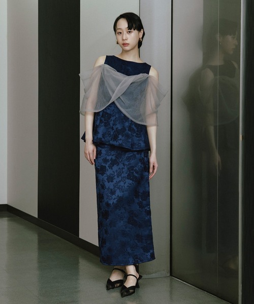オケージョンドレス Ezick セール】Jacquard Cross Tulle Setup Dress/ジャガードクロスチュール