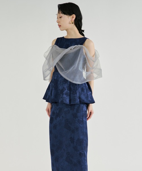 Ezick（エジック）の「Jacquard Cross Tulle Setup Dress/ジャガードクロスチュールセットアップドレス【2点セット】（ドレス・レディース・ネイビー/ブラック・FREE）」の17枚目の写真
