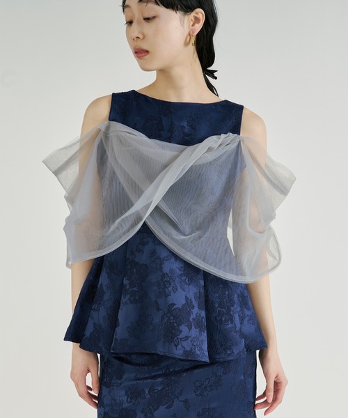 Ezick（エジック）の「Jacquard Cross Tulle Setup Dress/ジャガードクロスチュールセットアップドレス【2点セット】（ドレス・レディース・ネイビー/ブラック・FREE）」の16枚目の写真