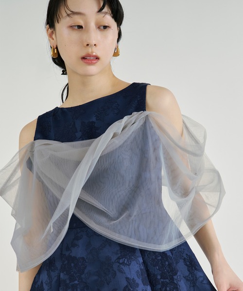 Ezick（エジック）の「Jacquard Cross Tulle Setup Dress/ジャガードクロスチュールセットアップドレス【2点セット】（ドレス・レディース・ネイビー/ブラック・FREE）」の14枚目の写真